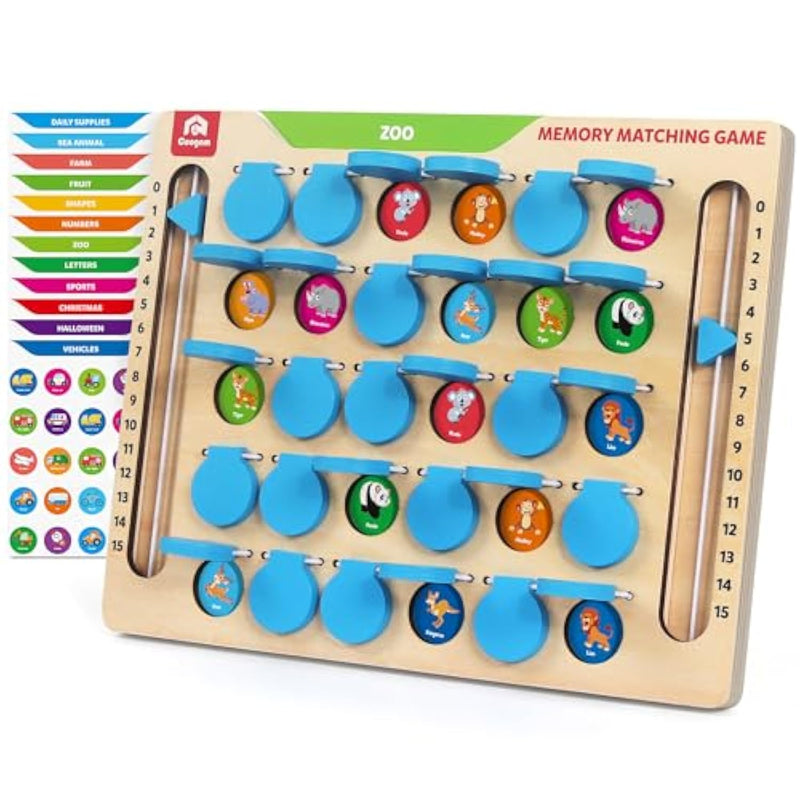 Memory Matching Game, Wooden Board Travel Toy With Memory Cards, Essential Activity For Road Trip Airplane/Car/Camping, Fine Motor Educational Gift Toy For 3 4 5 Year Old Kids