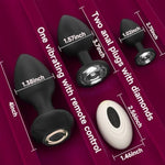 Anal Plug Sex Toys Vibrator 3Pcs Silicone Anal Toys Butt Plug Training Kit With Remote Control 10 Frequency Vibration, Removable Diamond Anal Plug And Prostate Massager, Black