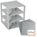 Strictly Briks Baseplate Set - Compatible with Lego, 10 x 10 in 4 Baseplates with 30 Stackers, Stackable Baseplates Buildbing Toy Blocks Custom Display Towers, Kids, Light Grey
