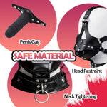 Silicone Penis Gag Ballgag Harness with Leather Bondage Hood