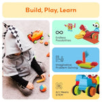 PicassoTiles 116pc Hedgehog Building Blocks Construction Toy Set with Interlocking Tiles Idea Book 4 Action Figure Characters and Decorative Eyes STEM Educational Playset for Kids Ages 3 Plus PTB116
