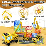 Magnetic Tiles Magnetic Construction Toys With 2 Cranes Boys Toys For Ages 3-5 5-7 Magnet Building Blocks Chritmas Gifts Boys Sensory Autism Montessori Toys Gift For 3+ Year Old