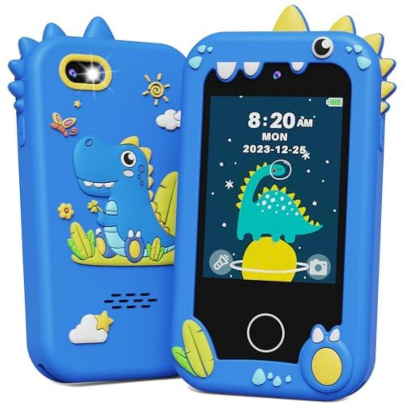 Kids Smart Phone Toys, Birthday Gifts Idea Dinosaur Toys For 3 4 5 6 7 8 Year Old Boys, Touchscreen Hd Digital Dual Video Camera, Preschool Learning Toy For Kids 3-5 Travel Trip Activity (Blue)