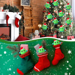16 Pcs Christmas Small Stuffed Animals Bulk Plush Monsters For Kids 4" Mini Plush Soft Toy Lime Green Monsters With Santa Hat For Christmas Party Favor Gift