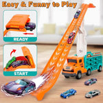 Carrier Truck Toys For 2 3 4 5 6 Years Old Boys, 2.8 Ft Race Track Transport Cars With 6 Die-Cast Metal Toy Cars, Birthday Gifts Kids Age 3-5, Racing Toys Gifts For Toddlers