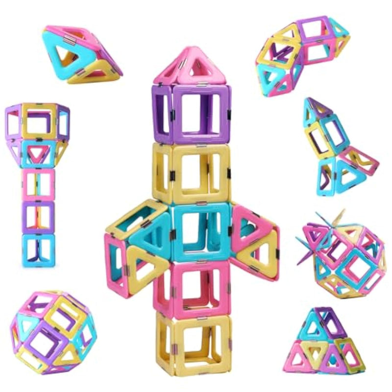 Pastel Magnetic Tiles Set - 40-Piece Stem Building Blocks For Kids Ages 3-8, Creative & Educational Toy Gift For Girls - Starter Set