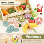 Play Food Sets For Kids Kitchen, Wooden Play Food Cutting Fruit And Vegetable Toys Kitchen Accessories Set Grocery Store Toys Gift For Toddler Kids 2 3 4+ Years Olds