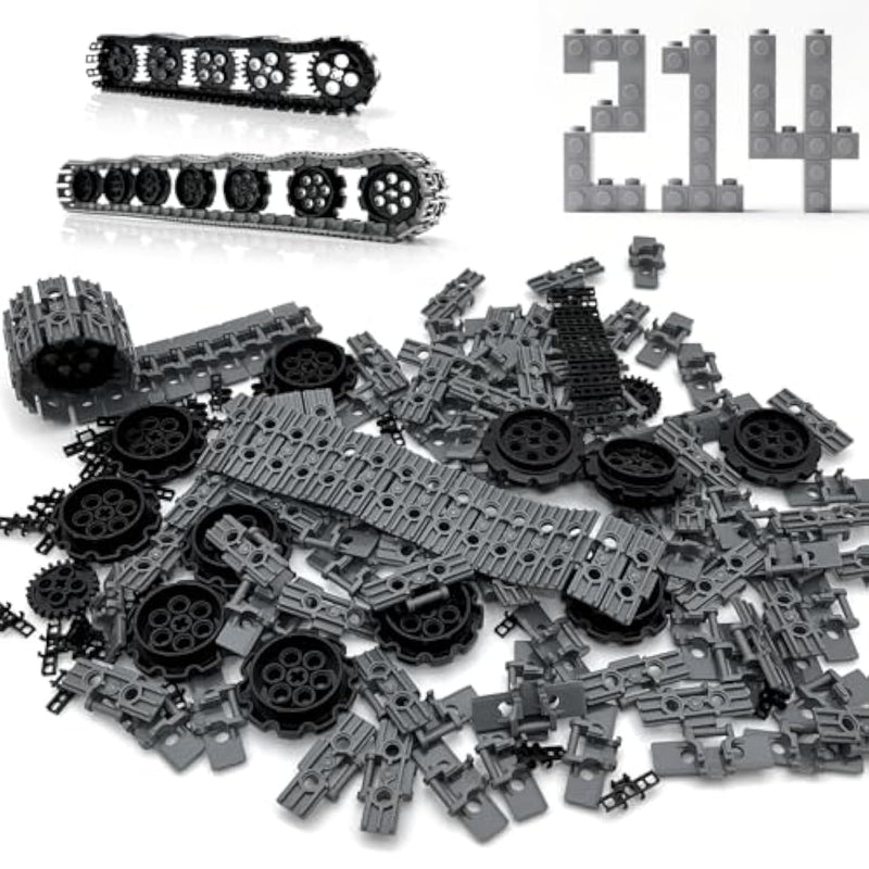 214Pcs Technical Tank Track & Wheel Set Treads Chain Links Tank Robot Sleigh Car Motorcycle Toy Accessories Compatible With Legoes And Major Building Brands, Gift For Kids Ages 6 7 8 9 10 11 12+