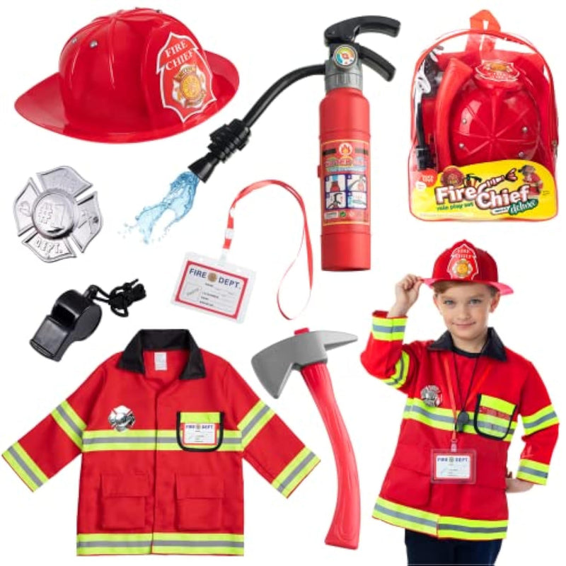 8 Pc Premium Washable Kids Fireman Costume Toy For Kids,Boys,Girls,Toddlers, And Children With Complete Firefighter Accessories