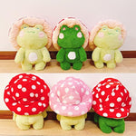 Frog Plush Cute Frog Mushroom Hat Stuffed Animals Kawaii Plush Toys Throw Pillow Home Room Decor Aesthetic Gift(Light Green Frog Red Hat)