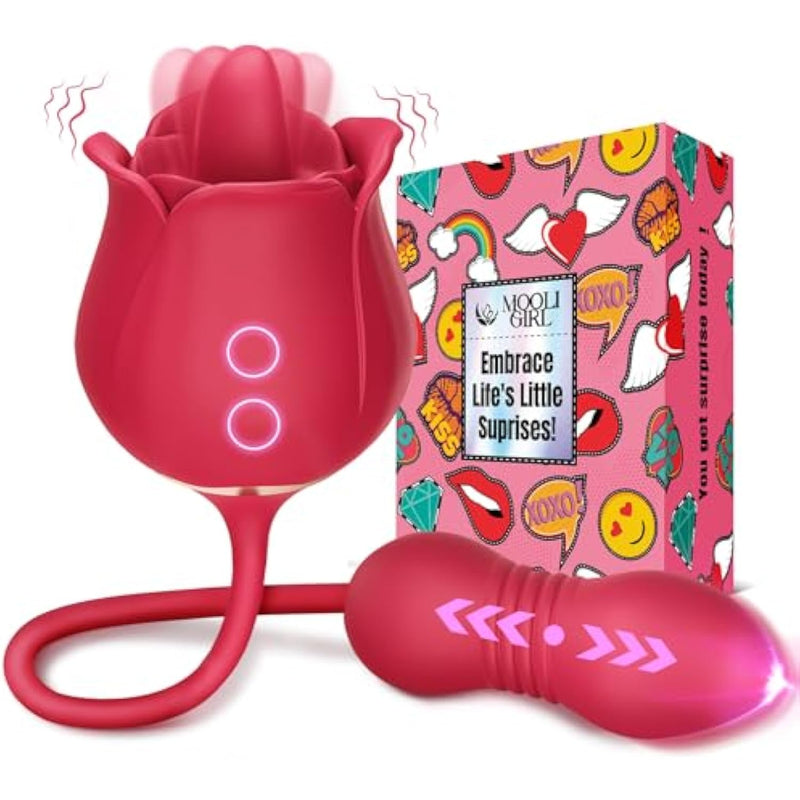 Rose Sex Toy For Women, Men & Couples - Vibrator Adult Sex Toys Upgraded With Giftbox, 9 Tongue Licking & Thrusting Modes, G Spot Vibrators Dildo For Clitoral Nipple Anal Stimulation