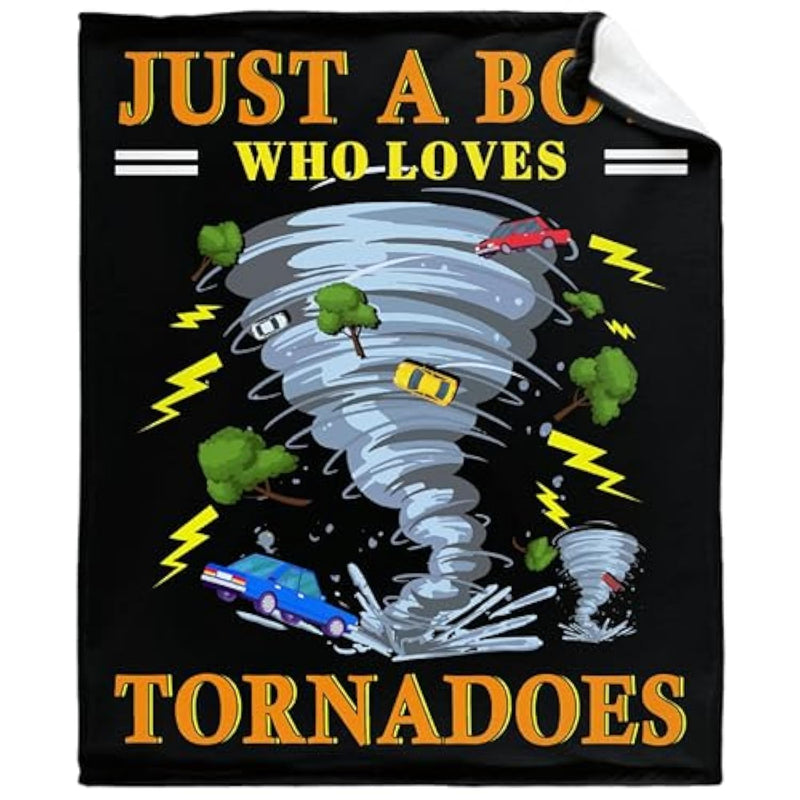 Just A Boy Who Loves Tornado Blanket Best Gifts Super Soft Premium Flannel Throw Blanket, Warm Plush Perfect For Sofa Bed Camping Blankets All Season Use (50" L X 40" W)