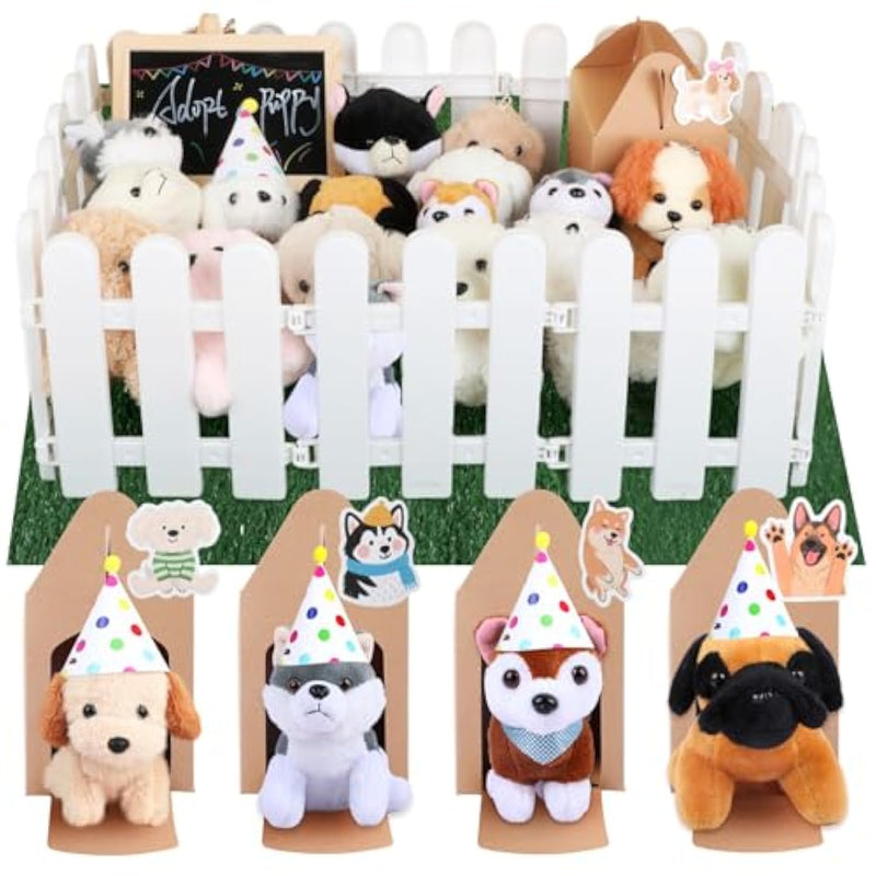88-Pcs Adopt A Puppy Party Favor 22 Mini Plush Dog Stuffed Animal House Shaped Treat Gift Boxes With Birthday Hat For Operation Christmas Shoebox Gift Adopt A Pet Theme Birthday Party Supplies