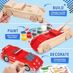 4 Pcs Wooden Race Car Painting Kit for Kids with Paints, Brushes & Instructions