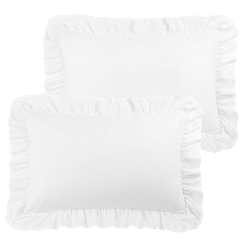 Ruffled Pillow Shams Set Of 2, Soft Breathable Pillow Covers With Envelope Clo