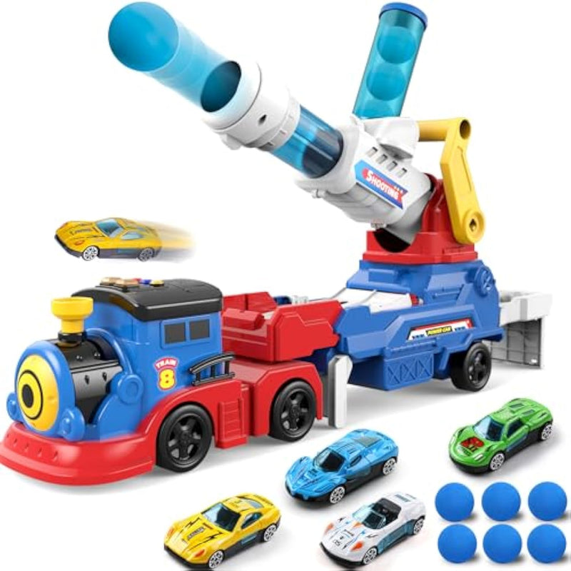 Truck Toys For Kids, Large Train Toys Include 4 Racing Cars+Eva 6 Ball, With Light & Sounds, Eejection&Shooting Transport Cars Toy, Gifts For Boys Girls 3+ Year Old