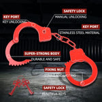 Handcuffs Double Lock Steel Police Edition Professional Grade Handcuffs,Hand Cuffs Cop With Keys (Red)