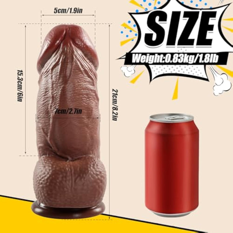 2.7'' Diameter Thick Dildo Fat,8.2 Inch Realistic Dildo Brown With Suction Cup For Hands-Free,Real Skin Girthy Dildo Anal Sex Toys For Men And Women Gay