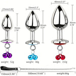 4Pcs Set Luxury Jewelry Design Bell Anal Butt Plugs With Traction Rope Heart Shaped Metal Butt Toys Anal Trainer Butt Plug Kit Sexy Toys For Couples And Adults (Blue)