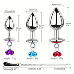 4Pcs Set Luxury Jewelry Design Bell Anal Butt Plugs With Traction Rope Heart Shaped Metal Butt Toys Anal Trainer Butt Plug Kit Sexy Toys For Couples And Adults (Purple)