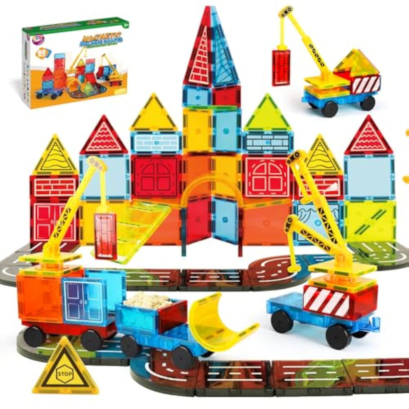 Magnetic Tiles For Kids Ages 3-5, 80Pcs Magnet Building Toys For Kid Age 4-8, Construction Buildiing Tile For Toddler 1-3, Kids Preschool Toys