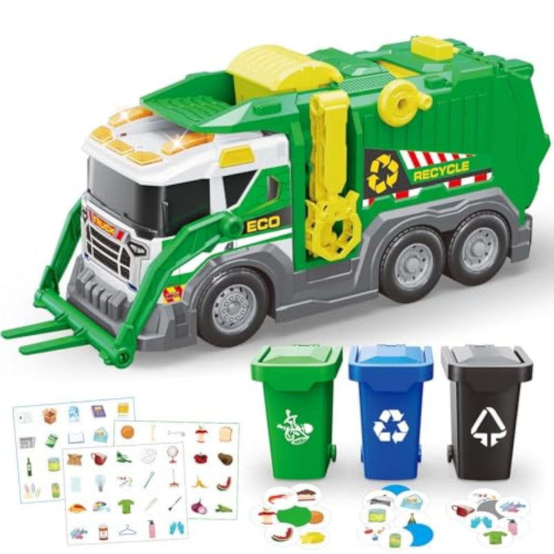 Garbage Truck Toys For Kids 3 4 5 6 7 8 Years Old Boys Toy Trucks Set With Sound And Light,Toddlers Birthday Gifts For Boys & Girls Learning Toys,Includes 3 Trash Bins