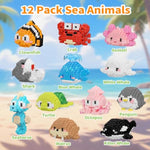 12 Pack Cute Ocean Sea Animal Mini Building Blocks Sets, 2642 Pcs Micro Mini Building Bricks Toy For Adults, Party Favors For Kids Boys Girls 12-14