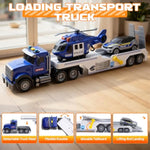 21" Semi Police Truck Toy With Helicopter & Racing Car,Toddler Boy Toys For 3 4 5 6 Years Kids,Friction Powered Truck Vehicle With Lights & Sounds For Boys Girls Christmas Birthday Gifts