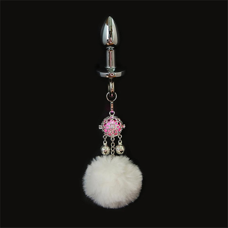 Wearable Tail Anal Plug Cute Plush Ball With Lamp, Cosplay Game Accessorie Luminous Anal Plug Sex Toy With Bell(Pink,L)