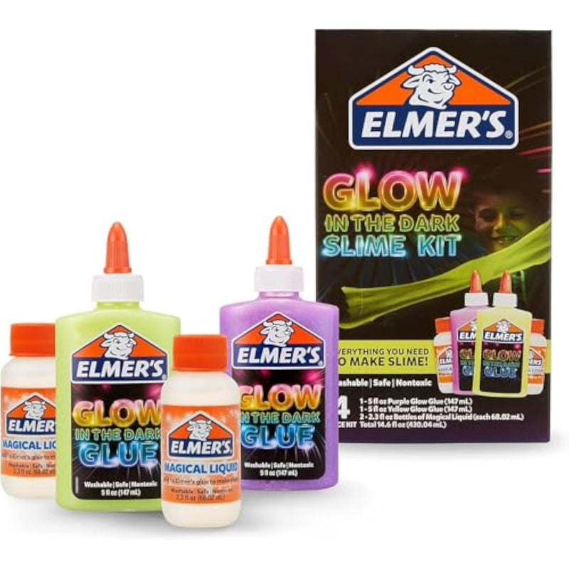 Elmer's Glow-in-the-Dark Slime Kit, 4 Piece Kit, Yellow + Purple Glow
