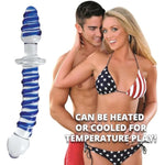 Twisted Love Glass Dildo And Butt Plug, Double Ended, Curved For G Spot And Prostate Stimulation, Textured Swirls, Plug Shaped End For Backdoor Play, Temperature Play, 9 Inches, Glass