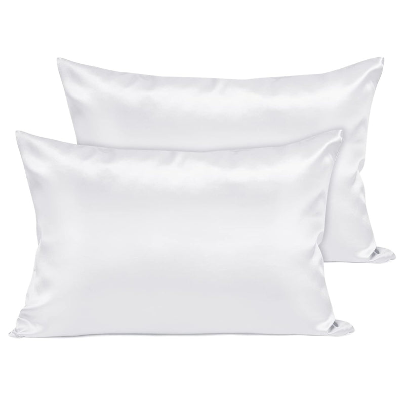Satin White Pillow Cases Standard 2 Pack, Silk Pillowcase For Hair And Skin Wi