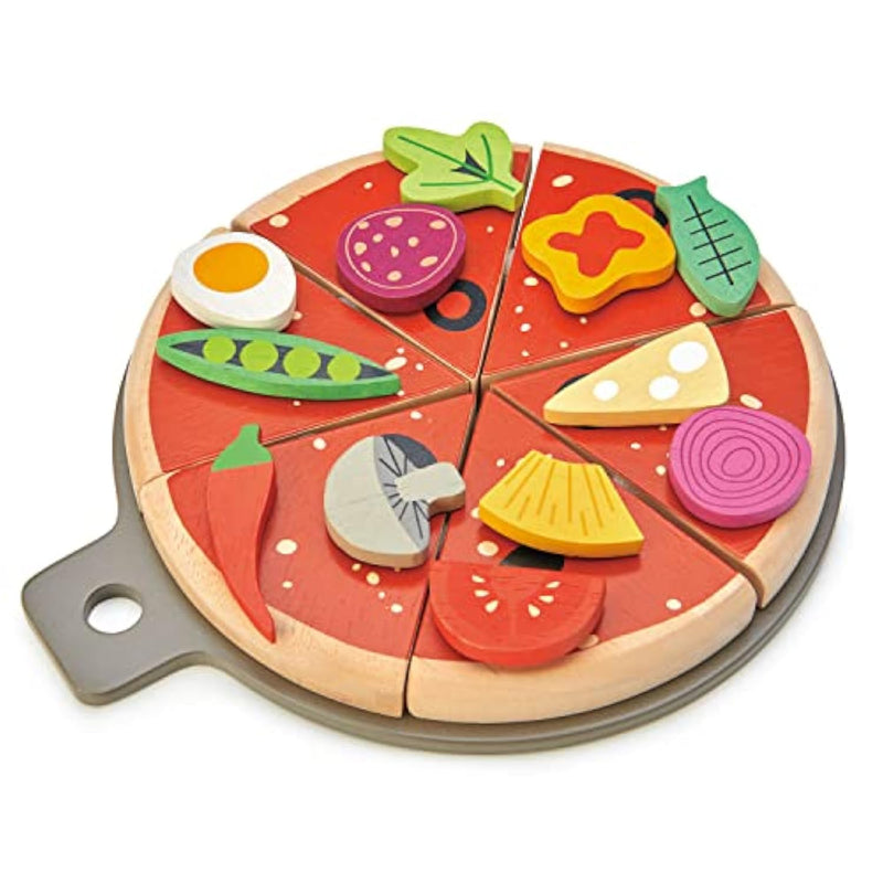 - Pizza Party - 6 Slices Of Realistic Pizza Toy Set With 12 Different Toppings, Kraft Card Take-Out Box Included - Pretend Play Food For Kids - 3+