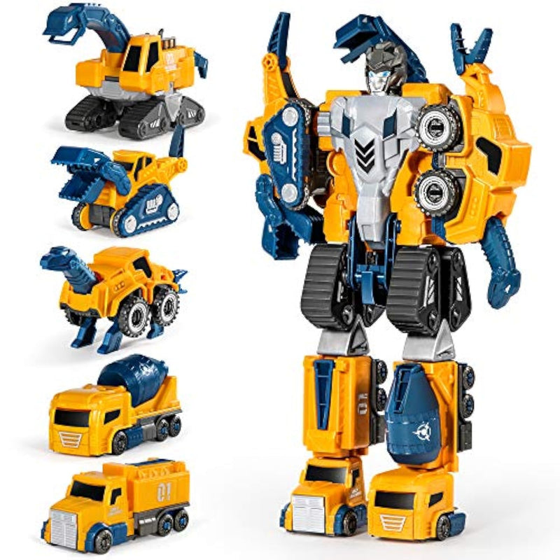 Toddler Robot Construction Vehicles Set – 5Pcs Transforming Robots For Kids - Magnetic Toys With Sturdy Connectors – Easy Diy Assembly Function – 5-In-1 Educational Stem Toys