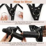 Sex Strap On Harness For Women Pegging Dildo, Adult Sex Toy With Detachable 3 Size Metal O-Rings Thigh Cuffs, Wearable Adjustable Bondage Gear For Couple Lesbian Gay Vaginal Anal Play (Black)