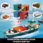 City Wharf Building Set With Crane - Includes Ship Train Truck, 4 Containers With Cargo Harbor Building Blocks | Large Construction Toy For For Adults Teens Kids Girls Boys 6-14+?1373Pcs?