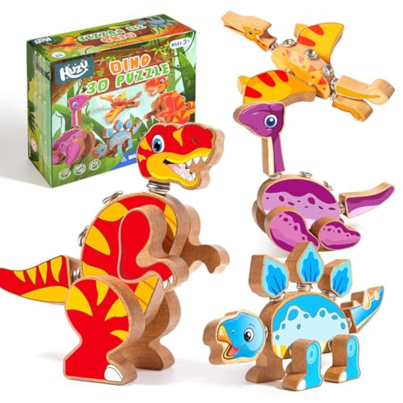 Dinosaur Building Blocks, Wooden Dino Snap Blocks, Snap Dinosaur Toys For Kids 3-5, 5-8, Fine Motor Skills Stem Kits Educational Learning Building Toys Gifts For Preschool Children