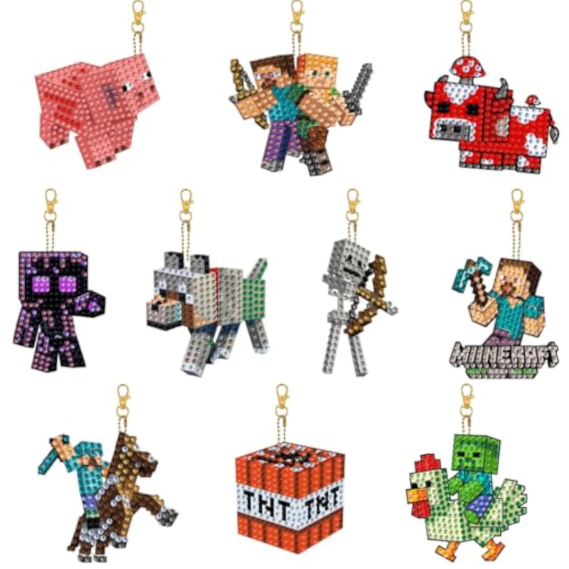 10 Pack Kids Diamond Art Keychains, Double-Sided Gem Craft Kit Ages 6-12
