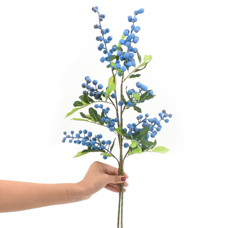 Artificial Berries, 27.5" Artificial Blueberry With Stems Lifelike Fruits Fake