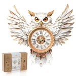 3D Wooden Puzzle Kit for Adults - Snowy Owl Design Clock Model with Pendulum
