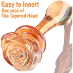 Glass Anal Plug Butt Plug Prostate Massager With Long Neck Rose Round Base And Gradual Head Fetish Bum Plug Anal Dilator Masturbation Sex Toy For Women Men, 5.35 X 1.37 Inch Golden