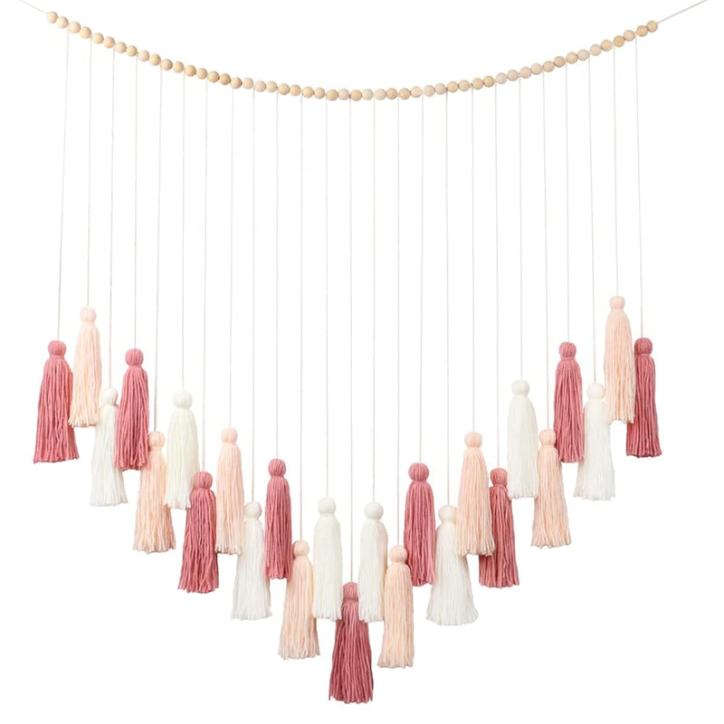 Drcor Blush Pink Tassel Wall Hanging Macrame Boho Rose Gold Large Wall Decor G