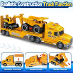 Toddler Boy Toys For 3 4 5 6 7 Years Kids, 27" Semi Construction Carrier Truck Toy With Excavator And Dump Truck, Friction Powered Toys With Lights And Sounds, Birthday For Boy Girls