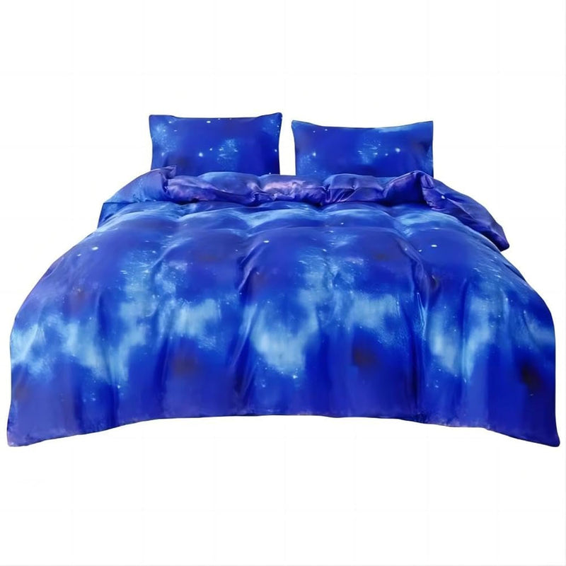 3Pcs Blue Galaxy Duvet Cover Set Queen, Bed In A Bag Space Duvet Cover Queen W