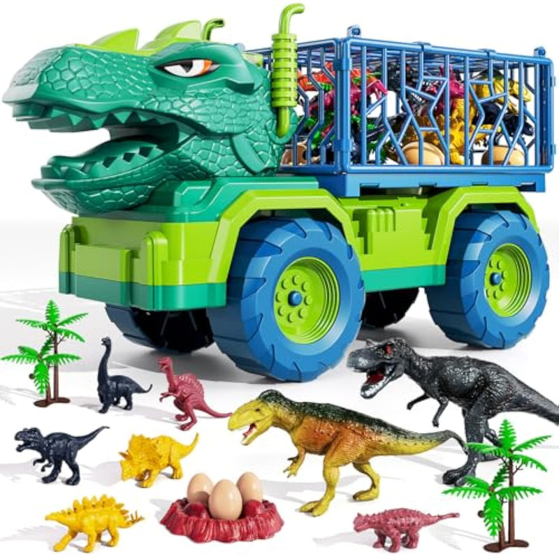 Dinosaur Truck Toys For Kids 3-5 Years, Tyrannosaurus Transport Car Carrier Truck With 8 Dinosaur Figures, Activity Play Mat, Dinosaur Eggs, Trees, Capture Jurassic Play Set For Boys And Girls