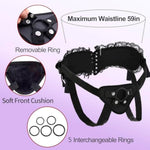 Adjustable Strap On Harness, Plus Size Strapon Harness For Women, Strapless And Wearable Dildo Harness, With 5 Different Sized O-Rings, Elegant Lace Ruffle Back Panel, Maximum Waist 52"