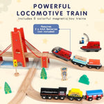 121Pcs Wooden Train Set With Storage Bag - Busy Port City Wooden Train Track Set Toy For Kids Ages 3+, Compatible With Major Brands, Great Birthday Railway Playset Gift For Boys & Girls