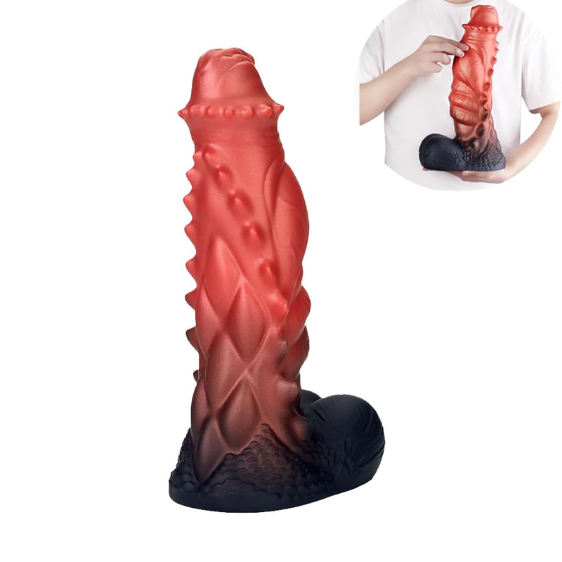 12.08 In Realistic Huge Dragon Dildo Realistic Silicone Dildo With Strong Suction Cup, Fantasy Large Monster Thick Dildos Dragon Penis Anal Plug Sex Toy For Women Men Couple Play GameRed
