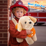 Golden Retriever Stuffed Animal With Orange Safety Vest – Firefighter Dog Plush Toy Birthday Surprise, For Kids, Boys & Girls,10"