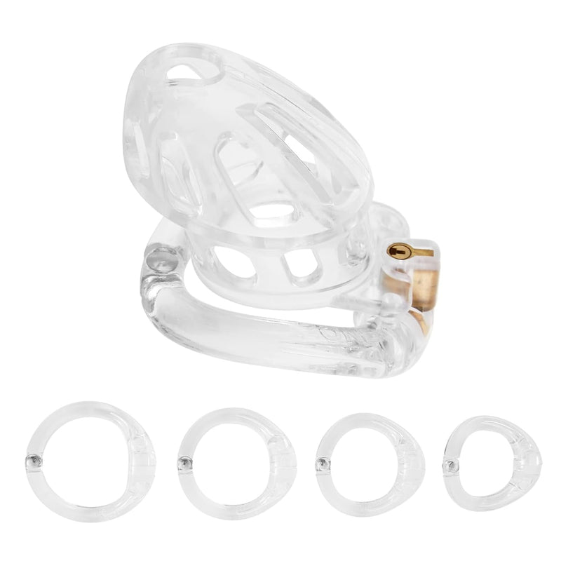 Male Cock Cage Chastity Device - Lightweight Chastity Cage Device For Men With 4 Different Sizes Rings Adult Sex Toy For Male Penis Exercise | 2 Keys And Mortice Lock Included | White